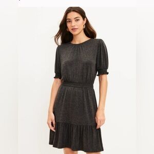 LOFT Charcoal Gray Flounce Dress with Elastic Waist